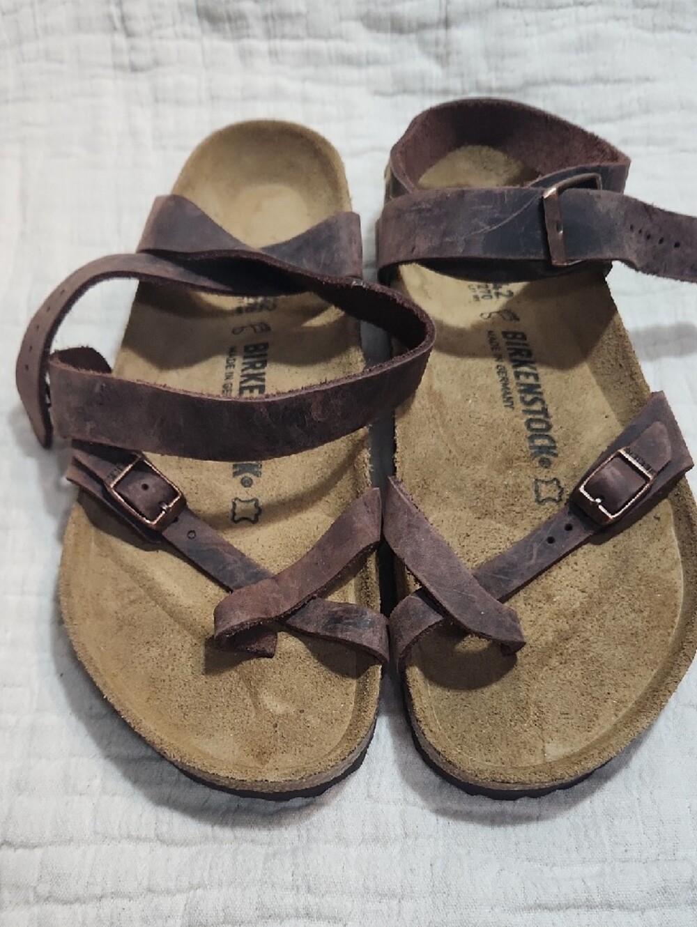 Birkenstock Brown Leather Cross-Strap Sandals - Picture 2 of 7